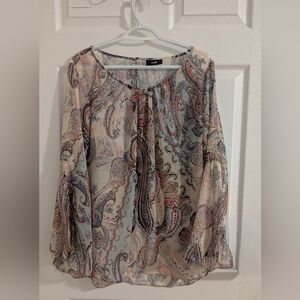 Wallis Paisley Split Bell Sleeve Blouse Boho Chiffon Top Blue Pink Floral Large